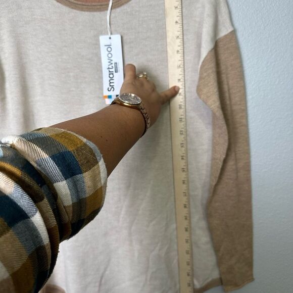 *** NWT Smartwool Shadow Pine Colorblock Sweater Top Almond Heather Women’s S - Picture 8 of 12
